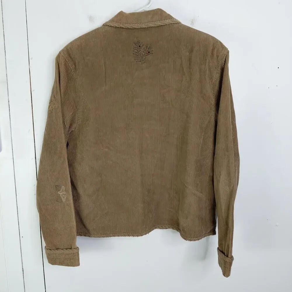 Christopher Banks Jacket Womens M Vintage Corduroy Embroidered Leaves Grandma